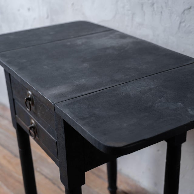 Black New England Pine Drop-Leaf Work Table in Black, c.1850 For Sale - Image 8 of 18