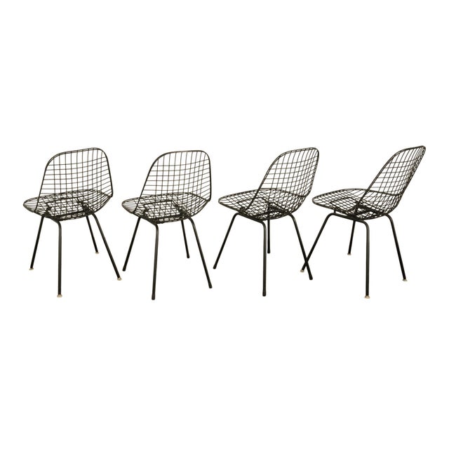 Set of Four Mid Century Modern Eames DKX Black Powder-Coated Wire Chairs, 1954 For Sale - Image 12 of 18
