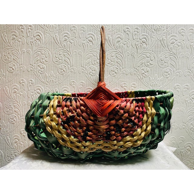 Folk Art Vintage One of a Kind Hand Woven Watermelon Buttocks Basket For Sale - Image 3 of 3