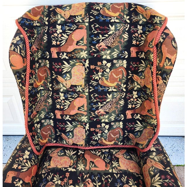 Vintage Robert Allen Chippendale Wingback Armchair French Country Farmhouse Animals For Sale - Image 10 of 11