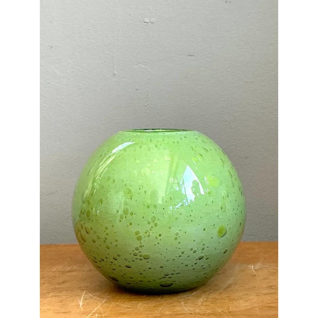 Mid-Century Modern Vintage Green Glass Bubble Sphere Vase For Sale - Image 3 of 12