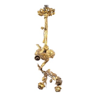 Early 20th Century Louis XVI Style Gilt Bronze Cherub Three Light Pendant Lamp For Sale