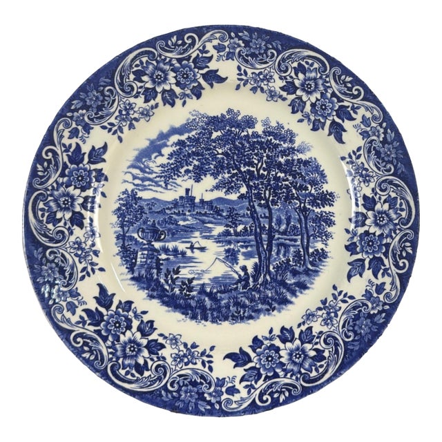 Vintage English Blue & White Transferware Broadhurst Staffordshire Ironstone Dinner Plates, Set of 3 For Sale