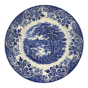 Vintage English Blue & White Transferware Broadhurst Staffordshire Ironstone Dinner Plates, Set of 3