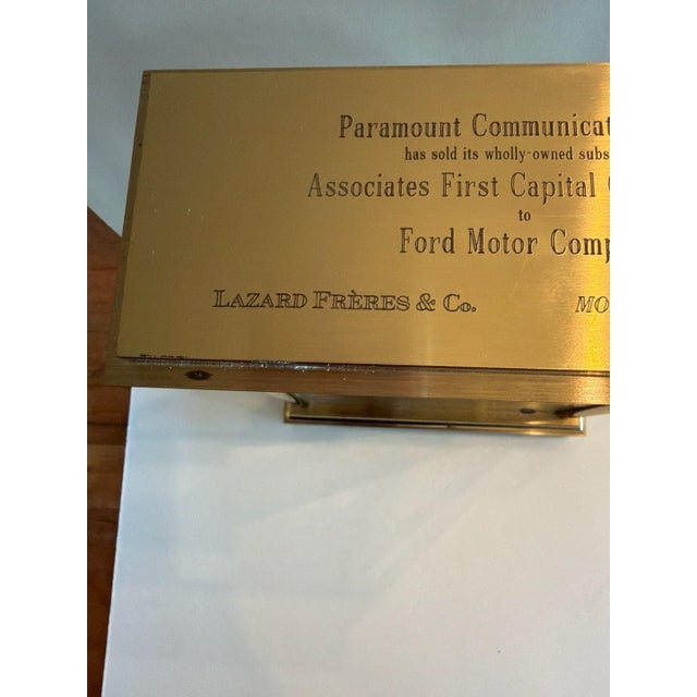 Late 20th Century Late 20th Century Rhonda Style Brass Skeleton Movement Mantel Clock with Corporate Commemorative P For Sale - Image 5 of 6