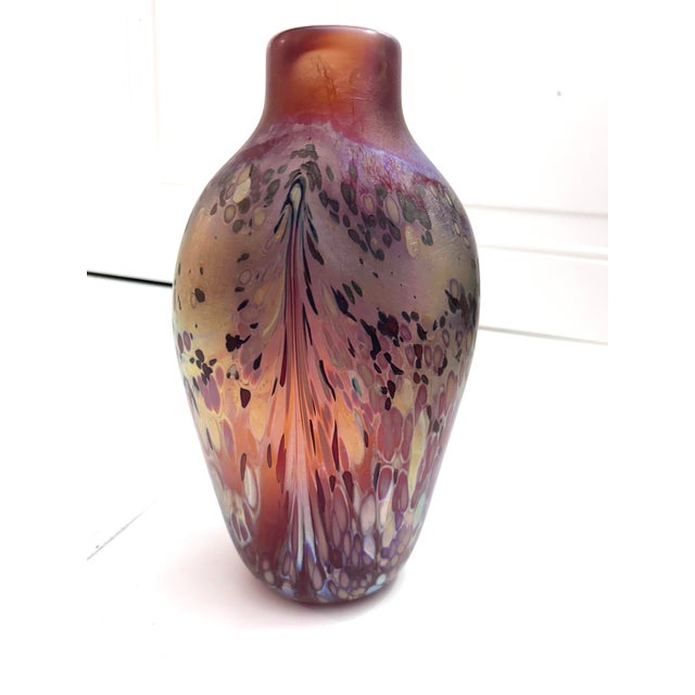 Modern 1980s Modern Art Blown Glass Iridescent Purple and Gold Large Vase For Sale - Image 3 of 12