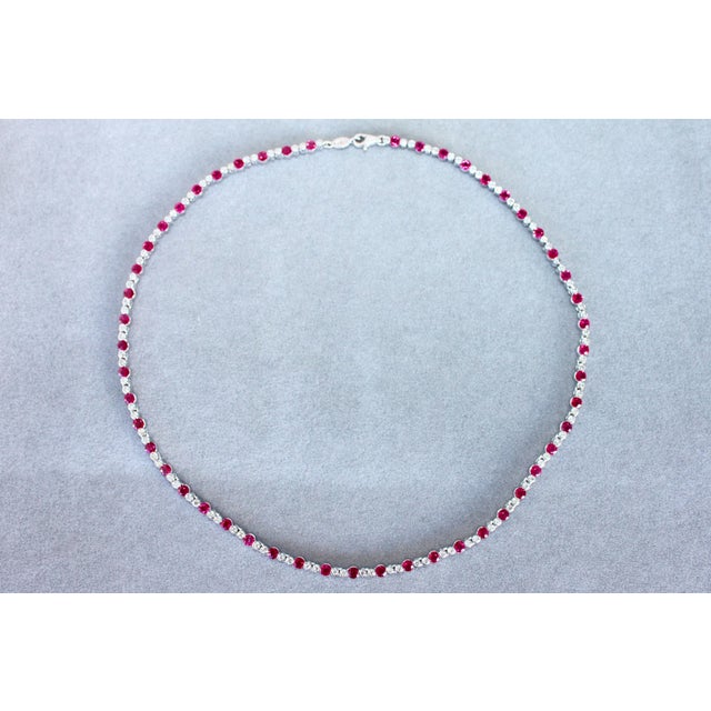 Ruby Diamond Bezel Set Tennis Line 14k White Gold Classic Set Unique Necklace For Sale In Washington DC - Image 6 of 14