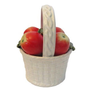 Portugal Subtil Caldas Da Rainha Ceramic Apples in a White Basket VTG For Sale