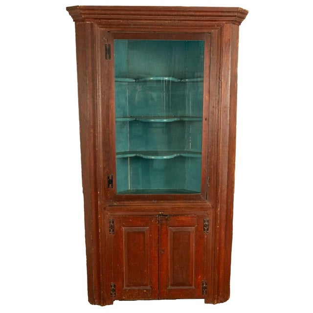 Antique American Painted Pine Federal Country Corner Cabinet Pennsylvania 1820 For Sale - Image 4 of 16