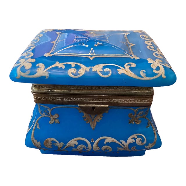 Early 19th Century Antique Museum Opaline Glass Jewelry Box Casket For Sale