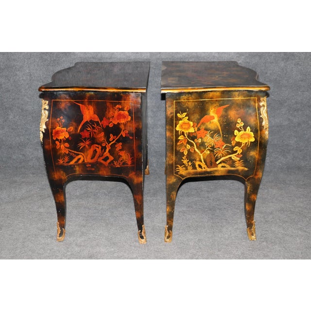 Pair of Maitland Smith Black Chinoiserie Paint Decorated Large Commodes For Sale - Image 10 of 11