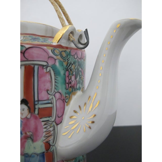 Early 20th Century Chinese Famille Rose Medallion Bird Butterfly & Figural Porcelain Teapot For Sale - Image 5 of 17