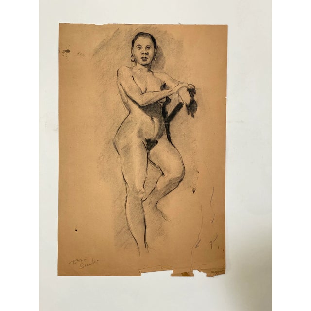 1940s 1940s Peter Sobaki Charcoal on Paper Black Female Nude Drawing For Sale - Image 5 of 7