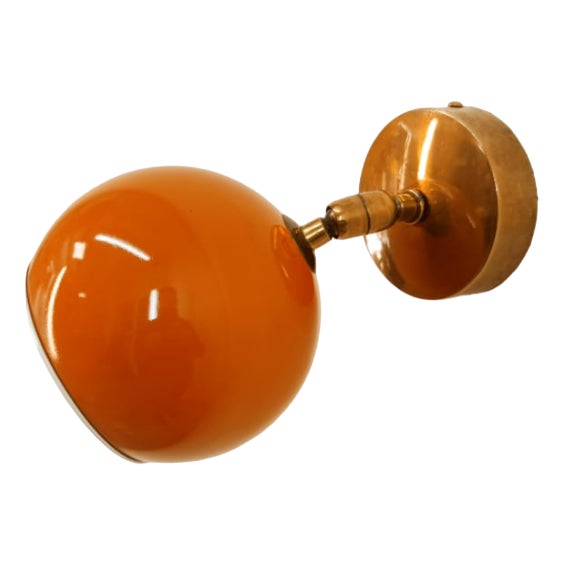 Adjustable Sconce with Orange Metal Dome For Sale
