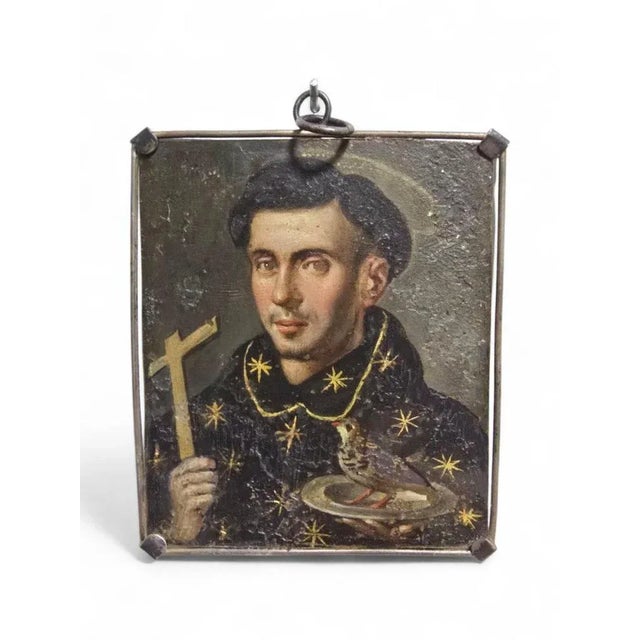 Double-Sided Diptych with Saint Nicholas of Tolentino & Virgin and Child, 1650, Oil on Copper For Sale - Image 11 of 13