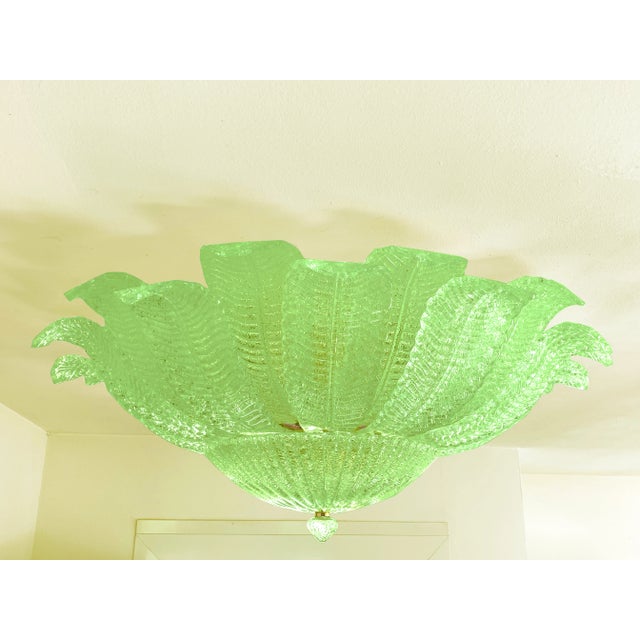 2020s Mid-Century Modern Venetian Green “Leafs” Murano Glass Flush Mount For Sale - Image 5 of 7