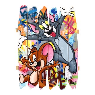 Catch Me if You Can - Vibrant Colorful Pop Art W/ Cartoon Characters Original Artwork by Naguy Claude For Sale
