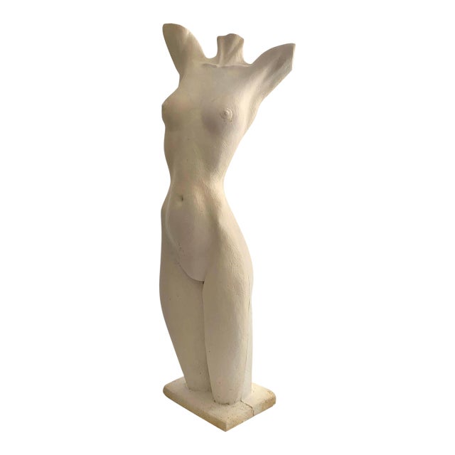 Late 20th Century Female Sculpture Art Women Plaster Torso Figurine Signed For Sale