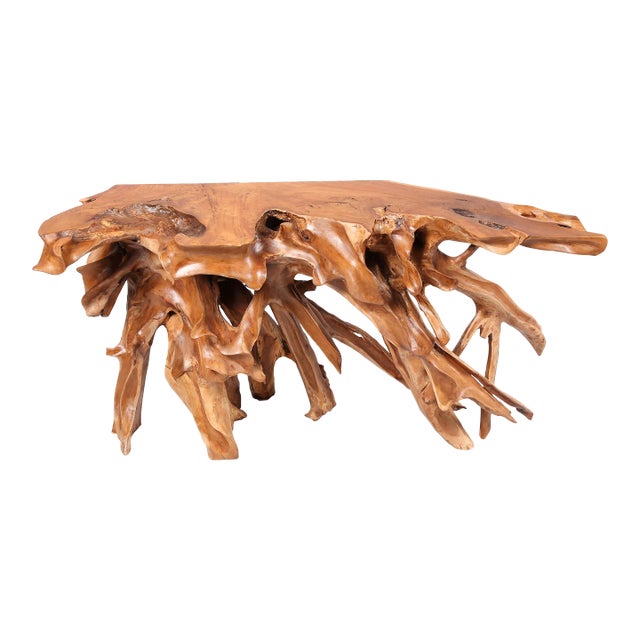 Naturel Teak Root Console Table, 55" Long Light Brown For Sale