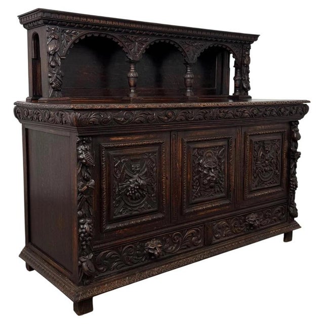 Antique 19th Century Victorian Carved Oak Sideboard For Sale - Image 6 of 13