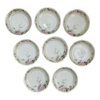 Vintage Czechoslovakian Epiag Floral Yellow and Pink 7.75” Bowls Garden Party Chic - Set of Eight (8) For Sale