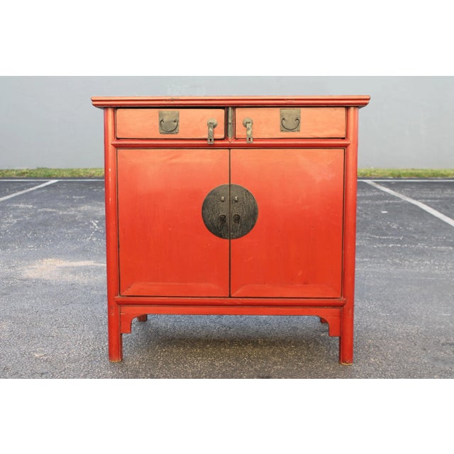 Chinese 1950's Mid Century Chinoise Style Red Cabinet For Sale - Image 3 of 13