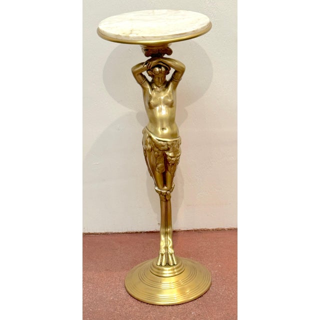 Gold French Belle Époque Gilt Brass & Onyx Satyress Caryatid Pedestal, Circa 1900s For Sale - Image 8 of 18