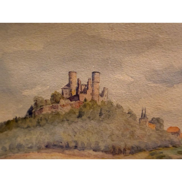 Blue Heinrich Pforr, Hanstein Castle with the Village of Rimbach, Thuringia, 1936, Watercolor For Sale - Image 8 of 13