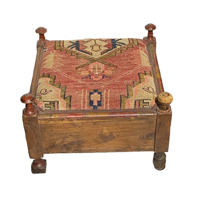 Indian Punjabi Square Low Stool With Antique Hamadan Seat Chairish