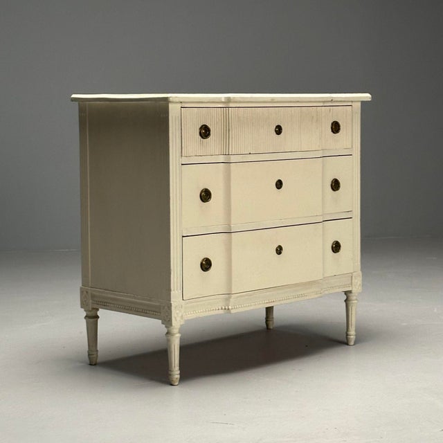 Gustavian, Swedish Commode, Louis XVI Style, White Paint Distressed, 1990s For Sale - Image 4 of 11