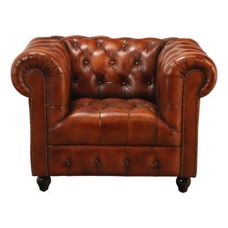 Chesterfield Style Tufted Brown Leather Club Chair For Sale