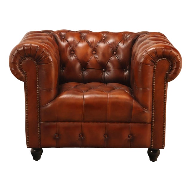 Chesterfield Style Tufted Brown Leather Club Chair For Sale