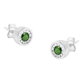 .925 Sterling Silver 1/4 Cttw Round Brilliant-Cut Green Diamond Miracle-Set Stud Earrings (Fancy Color-Enhanced, I1-I2 Clarity) For Sale