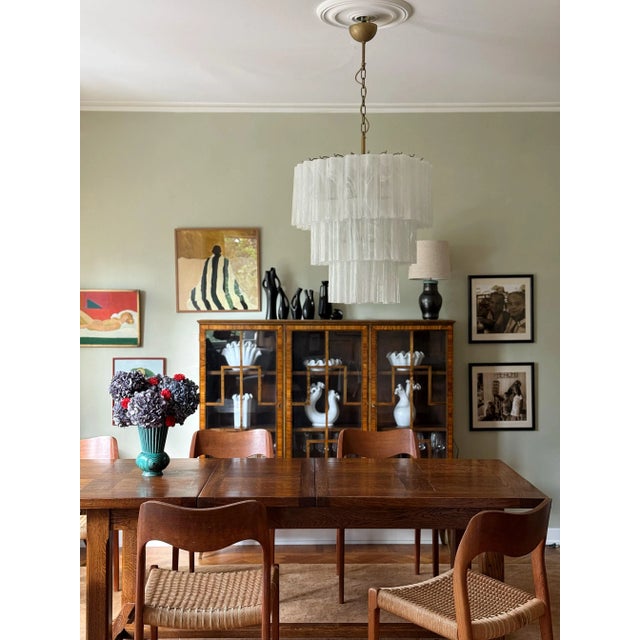 Large White Swirled Murano Chandelier with Marbled Pattern For Sale - Image 3 of 15