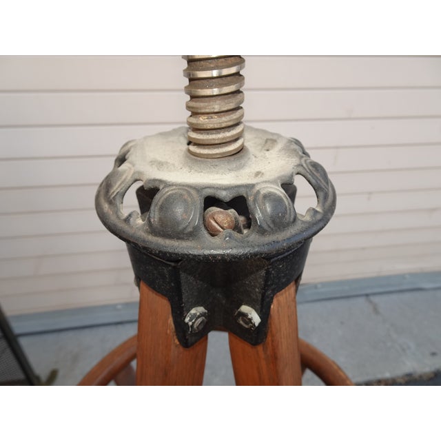 Antique Industrial Adjustable Swivel Oak Drafting Stool Barstool 1of3 ~ # 3 For Sale In Los Angeles - Image 6 of 18
