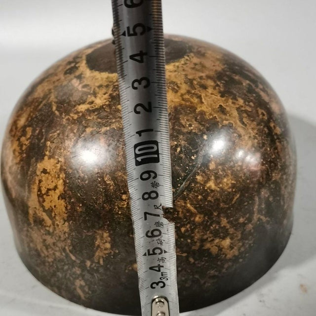 Metal Vintage Tibetan Bronze Temple Bell With Leather Hanging Strap, Asian Meditation Decor For Sale - Image 7 of 10