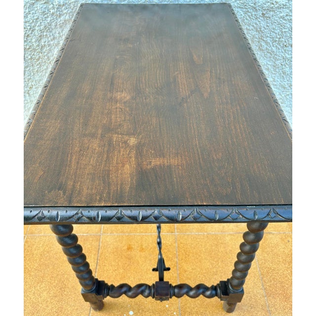 19th Century Spanish Side Table with Cared Turned Legs and Iron Stretcher, 1850 For Sale - Image 6 of 18