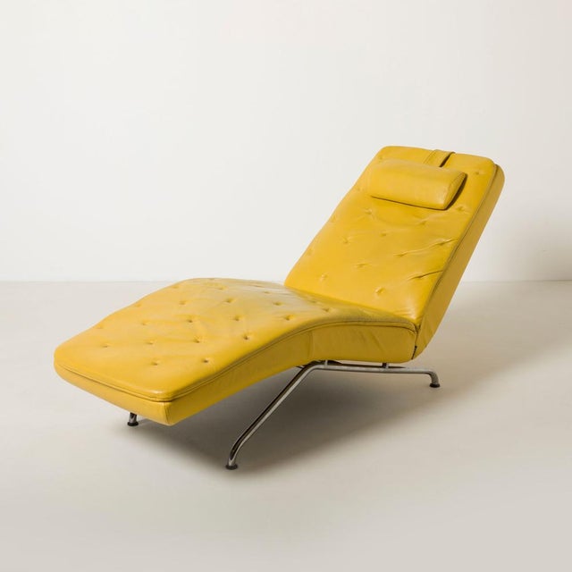 Mid-Century Modern Chaise Lounge in Yellow Leather and Chrome Plated Steel from Montel, 2000s For Sale - Image 10 of 10