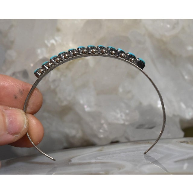 Vintage 1970's Zuni Turquoise Petit Point Sterling Silver Cuff Bracelet For Sale - Image 12 of 18