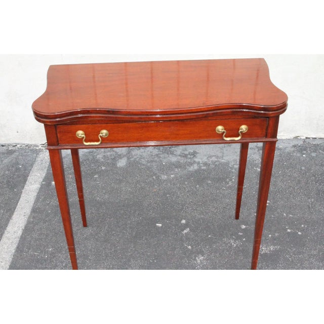 English Hepplewhite Mahogany Leather Flip Top Game Card Table, C. 1920 For Sale - Image 4 of 9