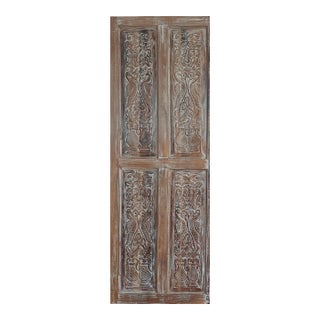 Antique Whitewashed Hand-Carved Sliding Barn Door With Birds & Floral Motifs 96x36 For Sale