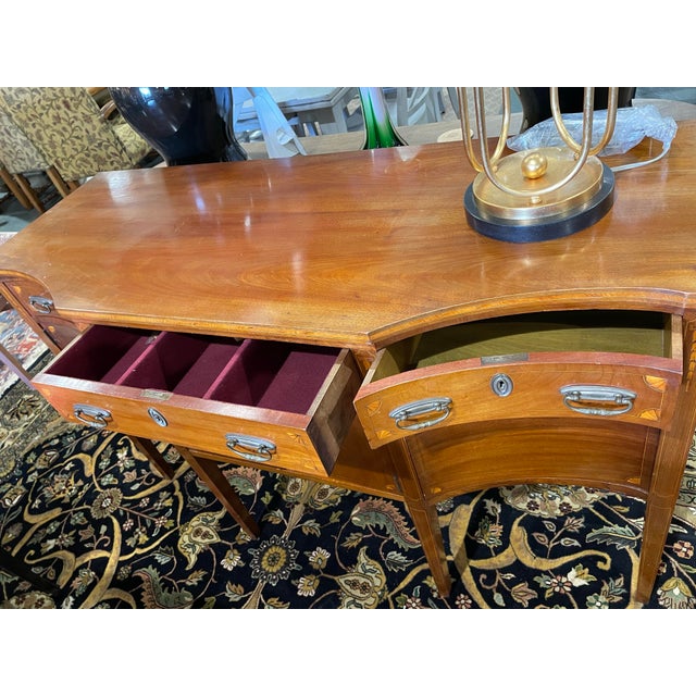 Brown Antique Mahogany Sideboard With Satinwood Inlay and Bow Front For Sale - Image 8 of 10