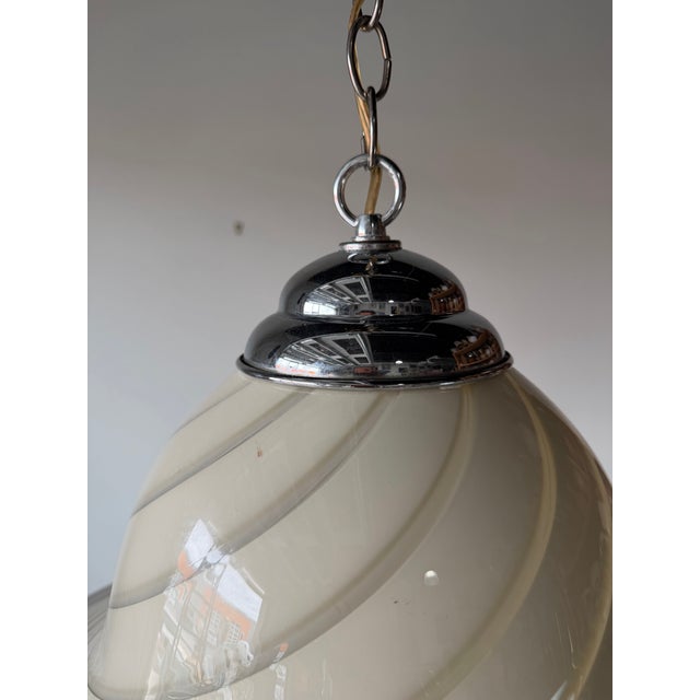 Mid-Century Modern 1970’s Italian Murano Glass Swirl Pendant Lamp Attributed to Venini For Sale - Image 3 of 12