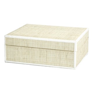 Atelier Natural Fiber Raffia Box w/ Leather Trim -13" x 10" x 5" For Sale