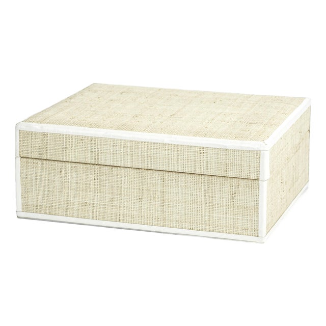 Atelier Natural Fiber Raffia Box w/ Leather Trim -13" x 10" x 5" For Sale