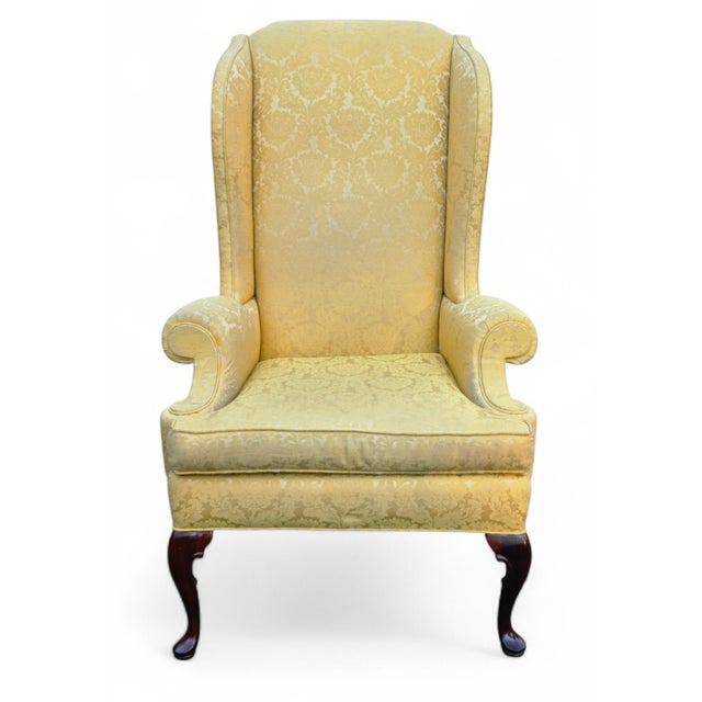 Featured is a Vintage Queen Anne High Wingback Armchair. An elegant and timeless wingback armchair reupholstered in a...