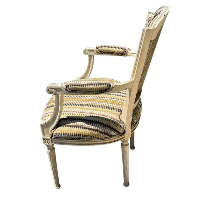 Early 20th Century Early 20th Century Pair of Louis XVI Style Cabriolet Chairs. Hand Carved, Painted. For Sale - Image 5 of 18