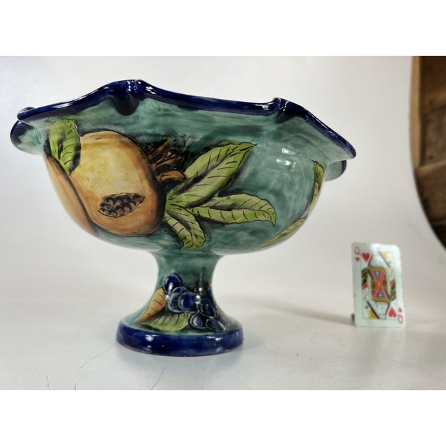 Green Mid 20th Century Fruit Bowl Footed Ceramic, Santa Rosa, Majolica Style, Vantage Mexican Pottery For Sale - Image 8 of 15