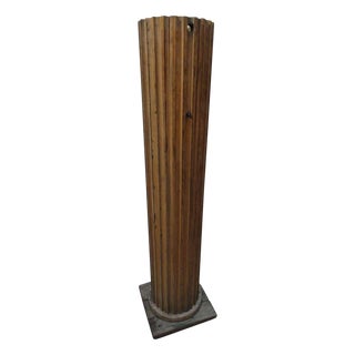 Oak Wood Fluted Column Floor Lamp For Sale