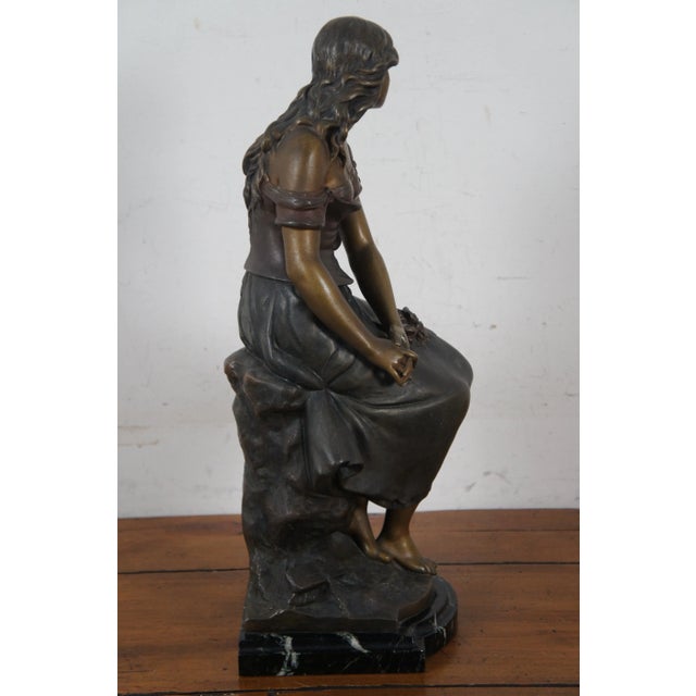 Late 19th Century Antique Auguste Moreau French Bronze Seated Young Woman Sculpture For Sale - Image 5 of 13